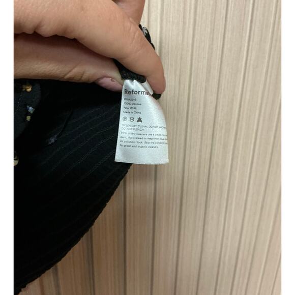 Reformation Smocked Puff Sleeve Blouse Black Floral Print Size M - Picture 5 of 6